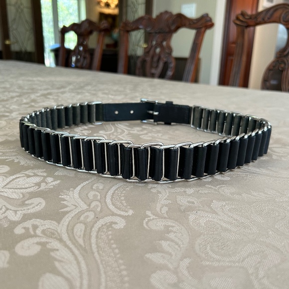 Ralph Lauren Leather and Chain Belt, Black/Silver - Picture 5 of 8